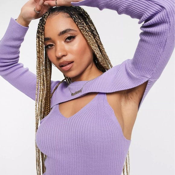ASOS DESIGN knitted cami with cropped sweater in lilac - Picture 4 of 7